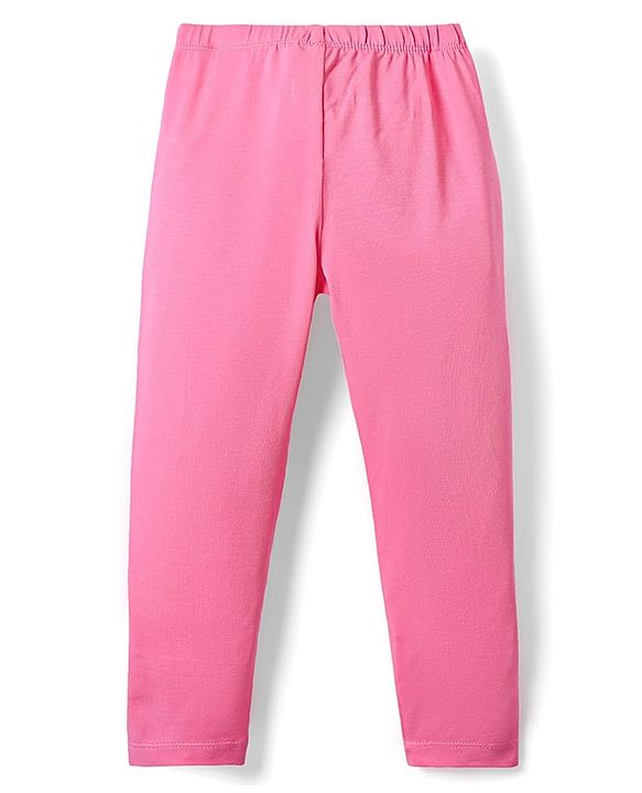 Babyhug Cotton Lycra Knit Full Length Leggings with Heart Embroidery - Pink