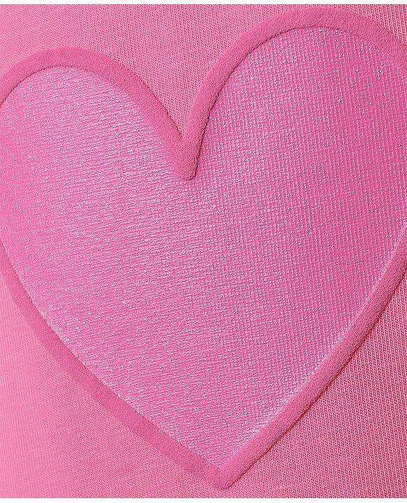 Babyhug Cotton Lycra Knit Full Length Leggings with Heart Embroidery - Pink