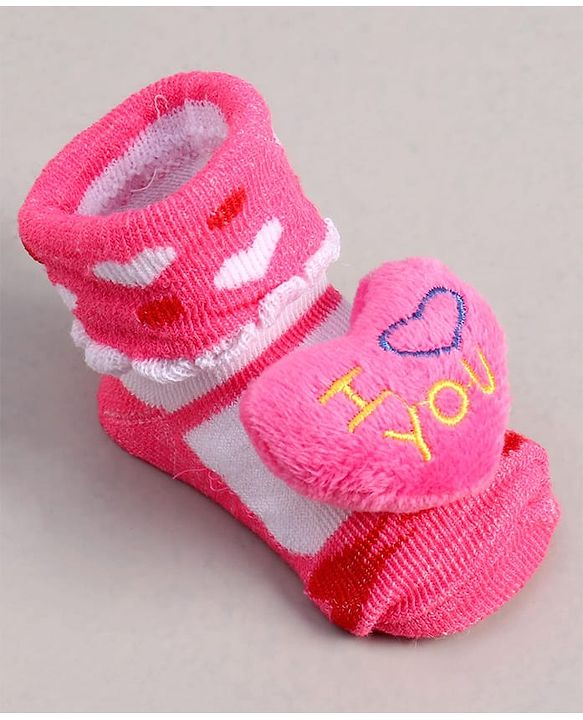 Cute Walk by Babyhug Socks With Heart Print & Applique - Dark Pink