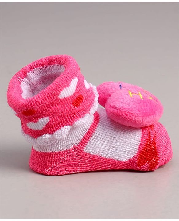 Cute Walk by Babyhug Socks With Heart Print & Applique - Dark Pink