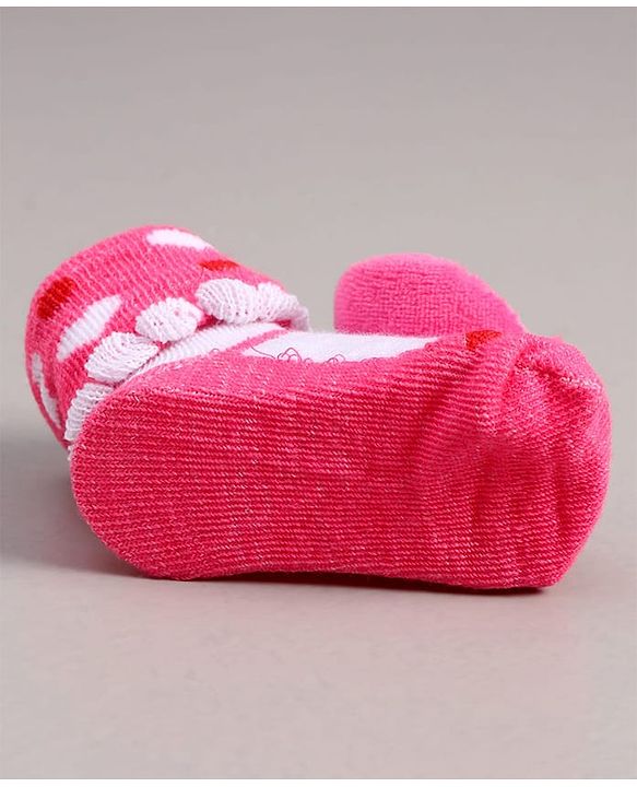 Cute Walk by Babyhug Socks With Heart Print & Applique - Dark Pink