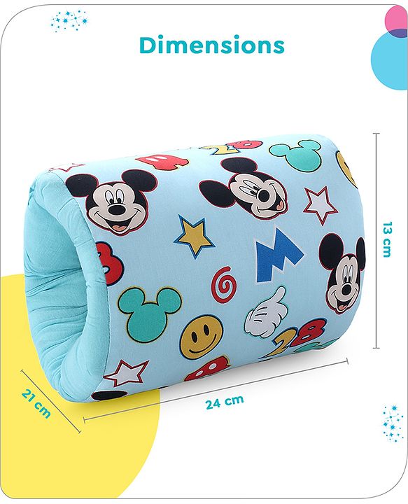 Babyhug Disney Nursing Baby Arm Pillow | Head Support Pillow Anti-Spitting Breastfeeding and Bottle Feeding Nursing Arm Pillow  | Smiley Mickey Face Print - Light Blue