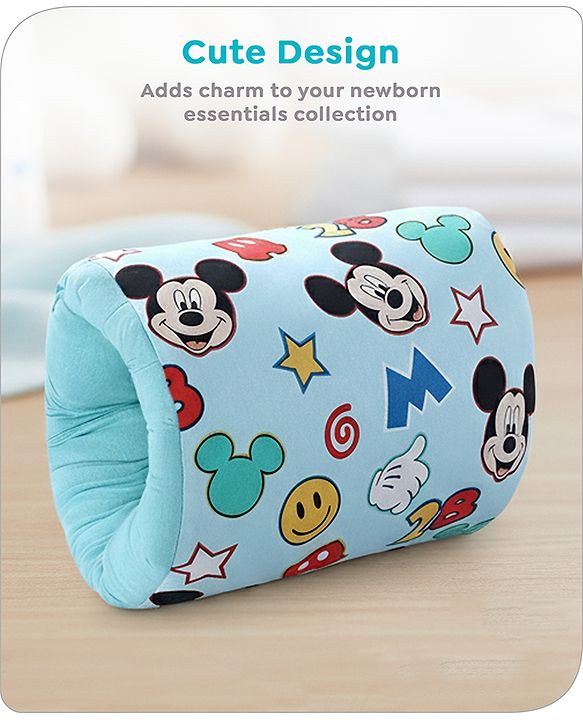 Babyhug Disney Nursing Baby Arm Pillow | Head Support Pillow Anti-Spitting Breastfeeding and Bottle Feeding Nursing Arm Pillow  | Smiley Mickey Face Print - Light Blue