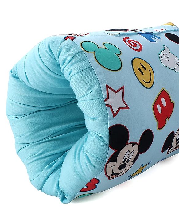 Babyhug Disney Nursing Baby Arm Pillow | Head Support Pillow Anti-Spitting Breastfeeding and Bottle Feeding Nursing Arm Pillow  | Smiley Mickey Face Print - Light Blue