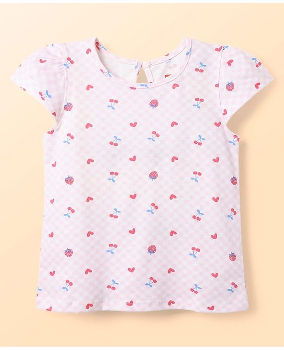 Babyhug 100% Cotton Knit Half Sleeves T-Shirts with Tropical Theme Polka Dots Print & Checks Pack of 3 - Light Blue Pink & White