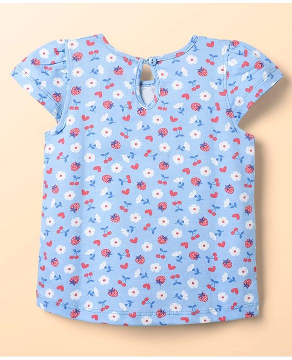 Babyhug 100% Cotton Knit Half Sleeves T-Shirts with Tropical Theme Polka Dots Print & Checks Pack of 3 - Light Blue Pink & White