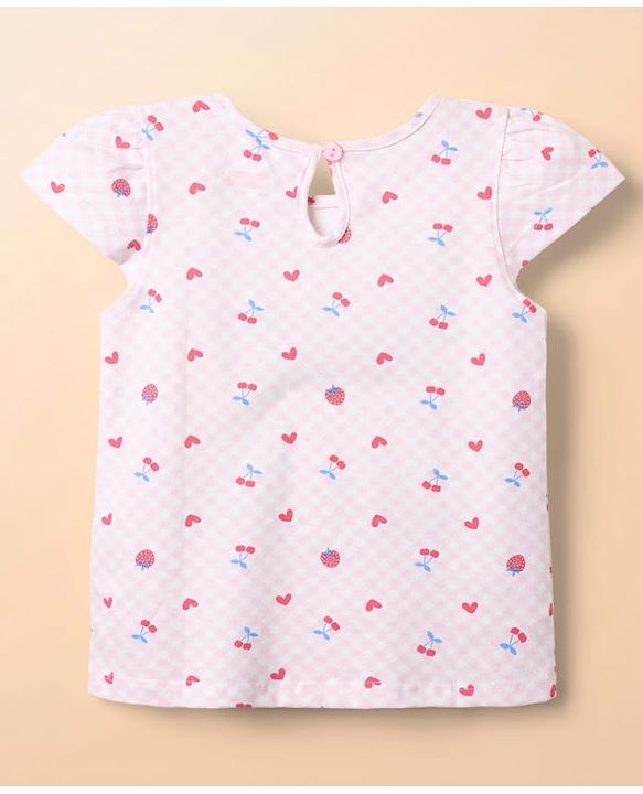 Babyhug 100% Cotton Knit Half Sleeves T-Shirts with Tropical Theme Polka Dots Print & Checks Pack of 3 - Light Blue Pink & White