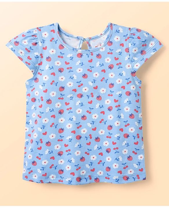 Babyhug 100% Cotton Knit Half Sleeves T-Shirts with Tropical Theme Polka Dots Print & Checks Pack of 3 - Light Blue Pink & White