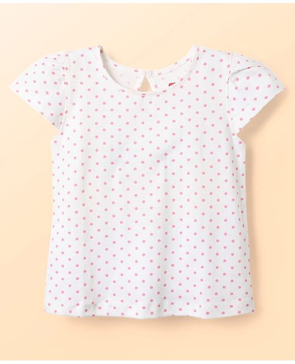 Babyhug 100% Cotton Knit Half Sleeves T-Shirts with Tropical Theme Polka Dots Print & Checks Pack of 3 - Light Blue Pink & White