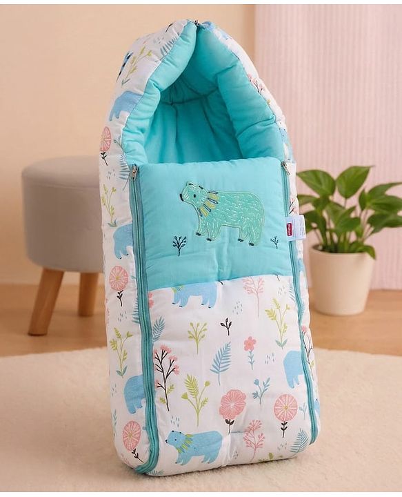 Babyhug Premium Muslin Sleeping Bag Bear Print - Multicolor| Easy Zipper Closure| New Born Gifting| Boys & Girls| Warm and Cozy| Travel Friendly