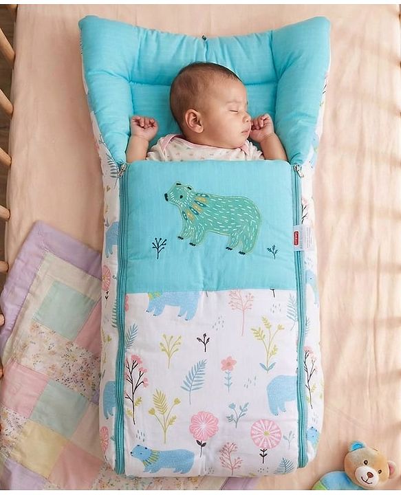 Babyhug Premium Muslin Sleeping Bag Bear Print - Multicolor| Easy Zipper Closure| New Born Gifting| Boys & Girls| Warm and Cozy| Travel Friendly