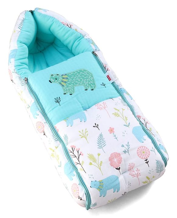 Babyhug Premium Muslin Sleeping Bag Bear Print - Multicolor| Easy Zipper Closure| New Born Gifting| Boys & Girls| Warm and Cozy| Travel Friendly