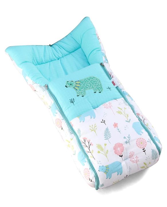 Babyhug Premium Muslin Sleeping Bag Bear Print - Multicolor| Easy Zipper Closure| New Born Gifting| Boys & Girls| Warm and Cozy| Travel Friendly