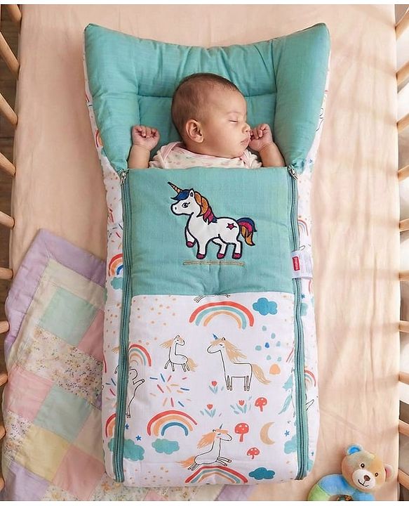 Babyhug Premium Muslin Sleeping Bag Bear Print - Multicolor| Easy Zipper Closure| New Born Gifting| Boys & Girls| Warm and Cozy| Travel Friendly
