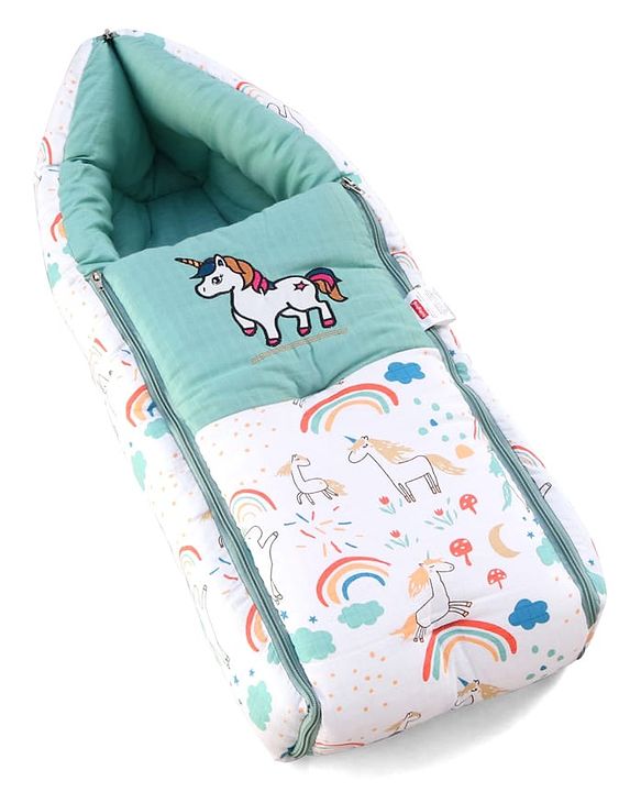 Babyhug Premium Muslin Sleeping Bag Bear Print - Multicolor| Easy Zipper Closure| New Born Gifting| Boys & Girls| Warm and Cozy| Travel Friendly
