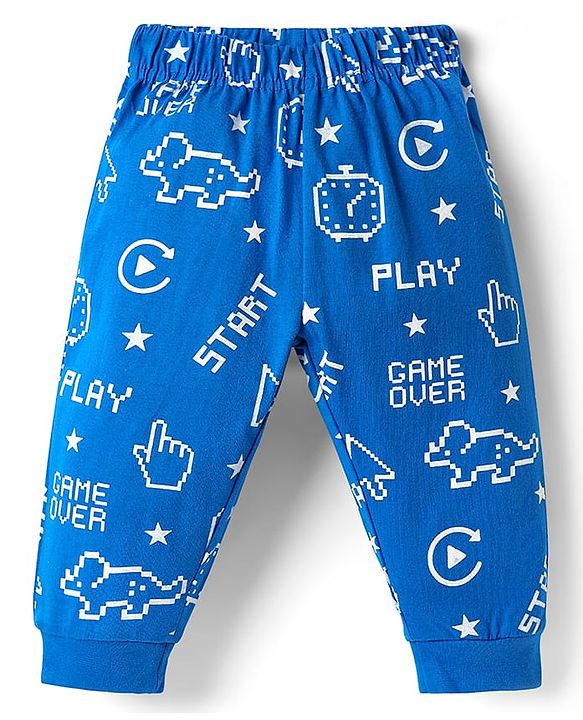 Babyhug Cotton Knit Full Sleeves Night Suit with Text Print - Blue
