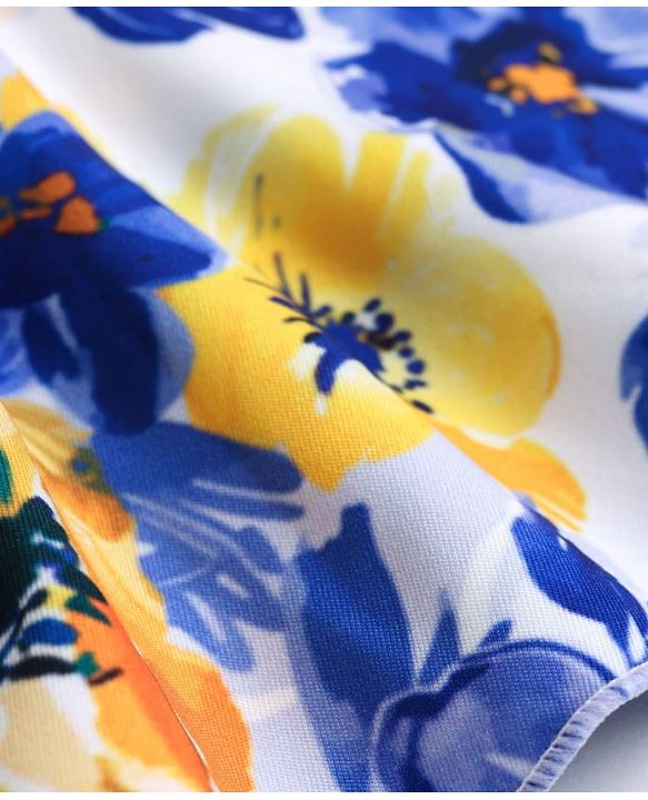Babyhug Frill Sleeves Water Repellent Frock Swimsuit with Floral Print - White