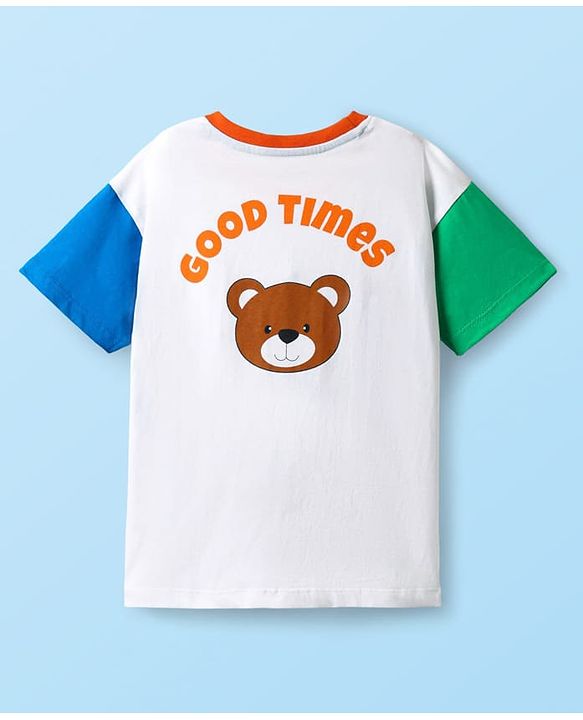 Babyhug 100% Cotton Knit Half Drop Shoulder Sleeves T-Shirt with Text Print - White