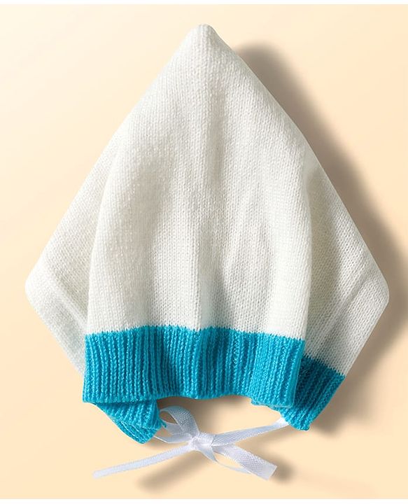 Babyhug Knit Full Sleeves Striped Front Open Sweater Set with Pair of Socks & Cap - Royal Blue & White