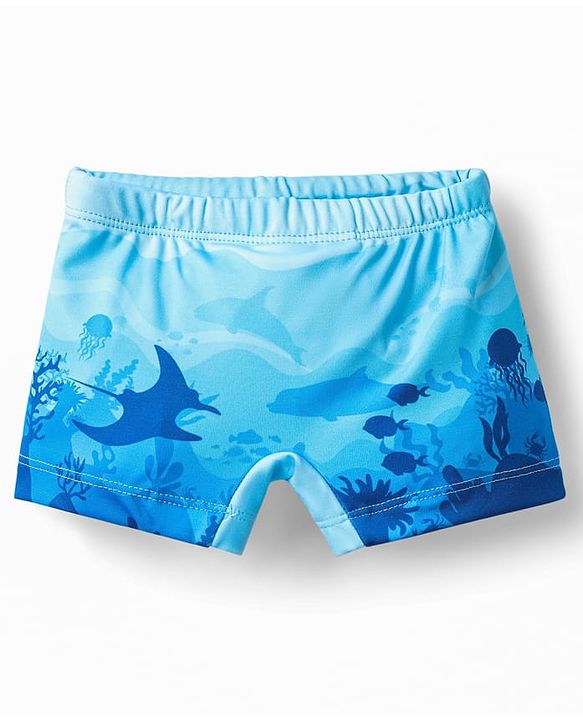 Babyhug Water Repellant Swimming Trunk With Fish Print - Light Blue