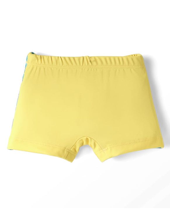 Babyhug Water Repellant Swimming Trunk With Tropical Theme Print - Yellow