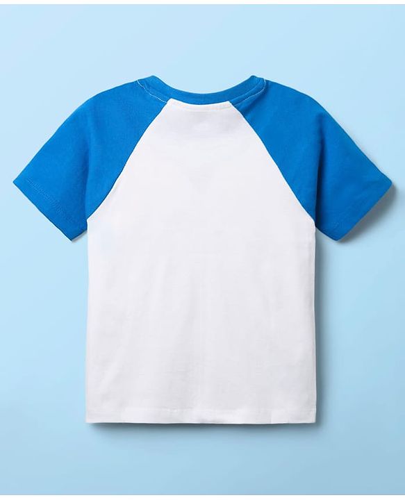 Babyhug 100% Cotton Knit Half Sleeves Raglan T-Shirt with Fun All Day Text Print - Blue & White