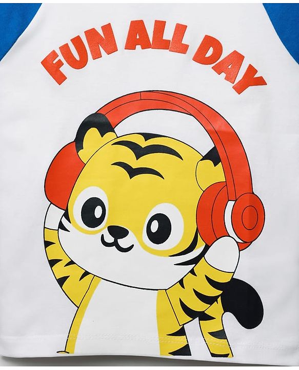 Babyhug 100% Cotton Knit Half Sleeves Raglan T-Shirt with Fun All Day Text Print - Blue & White