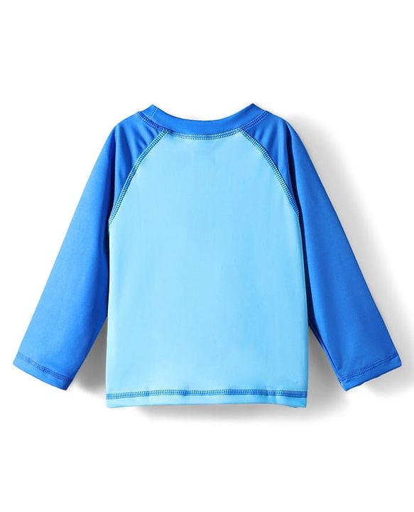 Babyhug Full Raglan Sleeves Water Repellent Two Piece Swimsuit with Bear Print - Blue