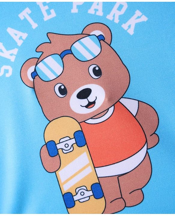 Babyhug Full Raglan Sleeves Water Repellent Two Piece Swimsuit with Bear Print - Blue