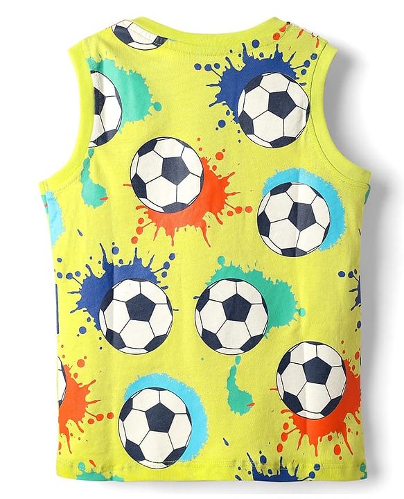 Babyhug Cotton Knit Sleeveless Tank T-Shirt With Football Print - Yellow
