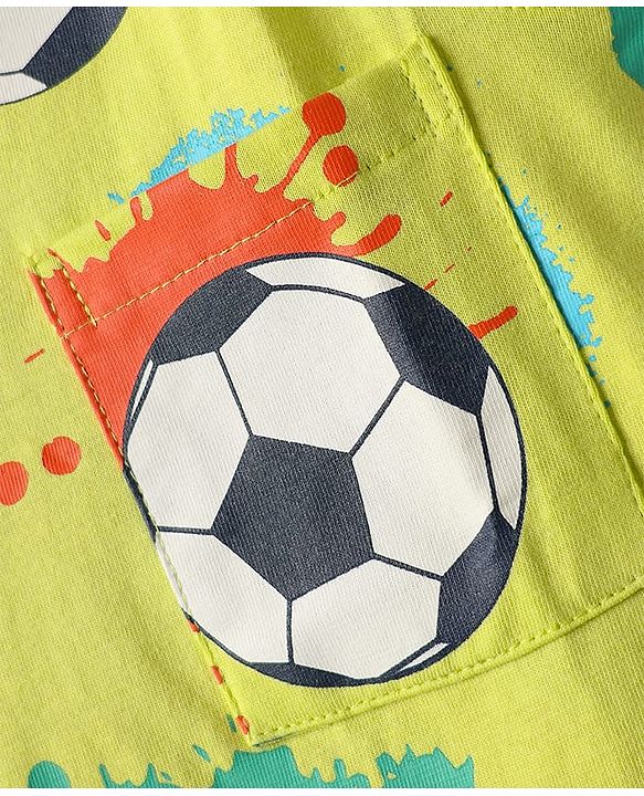 Babyhug Cotton Knit Sleeveless Tank T-Shirt With Football Print - Yellow