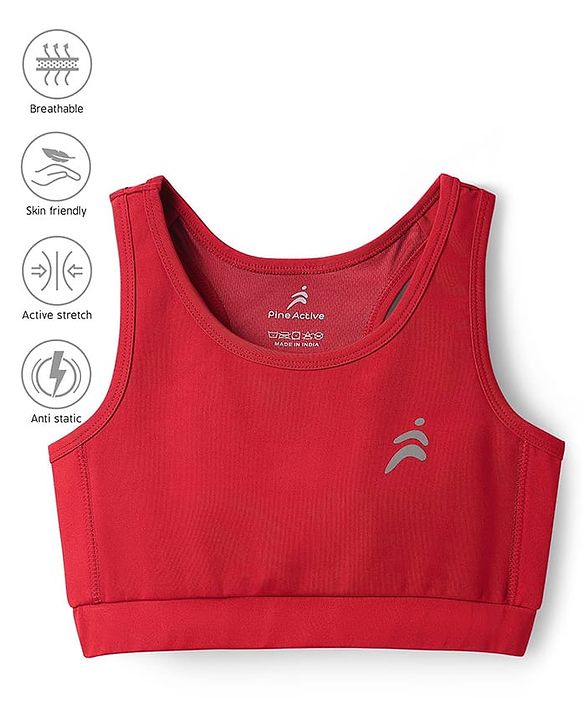 Pine Active Sleeveless Stretchable Sports Bra Solid Colour - Maroon