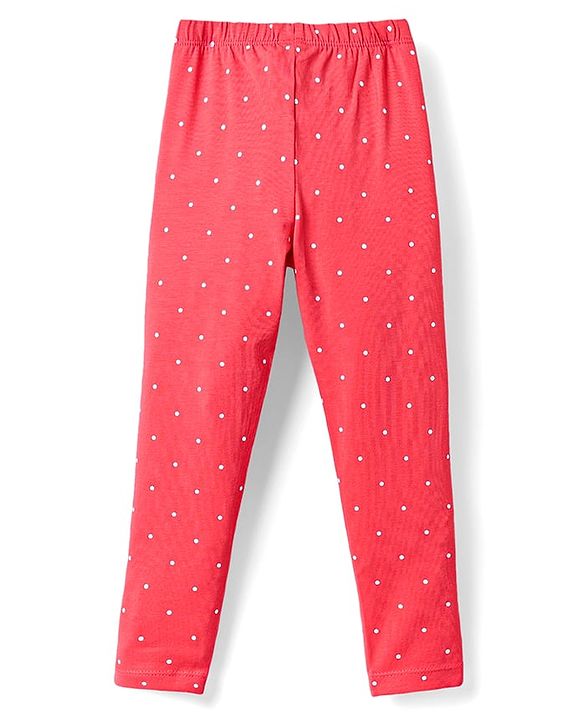 Babyhug Cotton Lycra Knit Full Length Leggings with Floral Fruit & Bee Print - Red