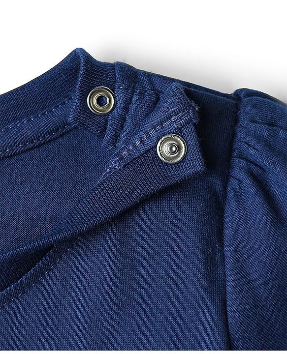 Babyhug Cotton Knit Half Sleeves Night Suit With Dino Print - Navy Blue