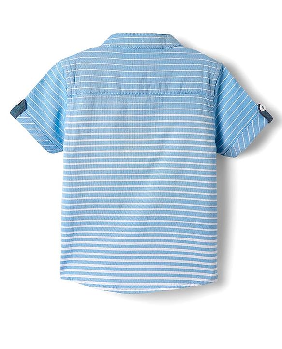 Babyhug Cotton Woven Half Sleeves Mandarin Collar Striped Kurta Style Shirt - Light Blue