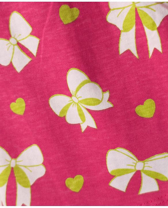Babyhug 100 % Cotton Knit Puffed Sleeves Top with Smock Detailing & Bow Heart Print - Red