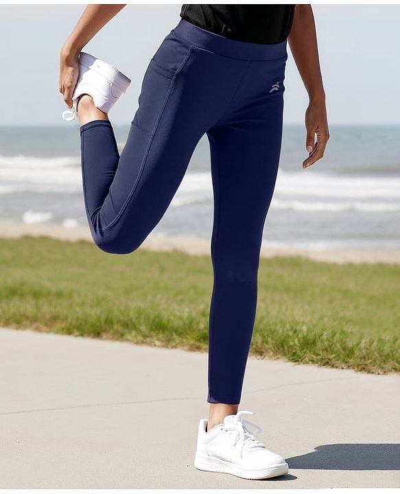 Pine Active Knit Full Length Premium Ultra Comfort Super Stretch Aero Soft Solid Color Leggings - Navy Blue