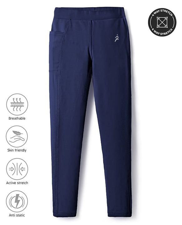 Pine Active Knit Full Length Premium Ultra Comfort Super Stretch Aero Soft Solid Color Leggings - Navy Blue