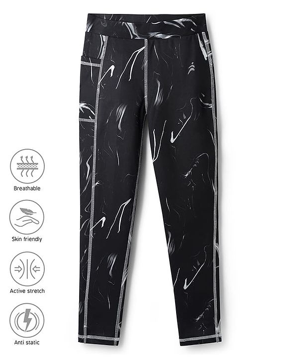 Pine Active Knit Full Length Super Stretch Printed Leggings - Black