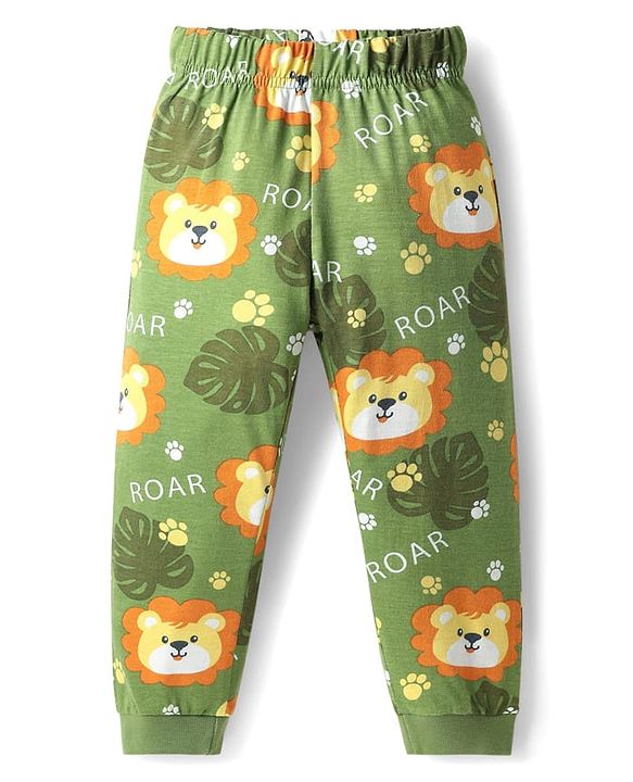 Babyhug Cotton Knit Half Sleeves Co-Ords Nightsuit With Animal Print - Green