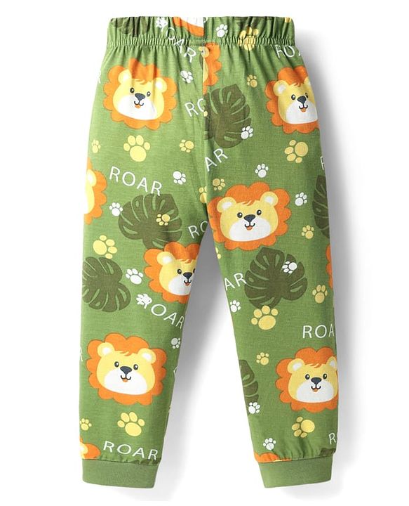 Babyhug Cotton Knit Half Sleeves Co-Ords Nightsuit With Animal Print - Green