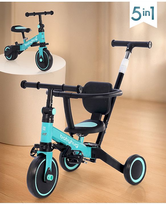 Babyhug Most Advanced 5 in 1 Tricycle with Adjustable Parent Handle - Aqua Blue