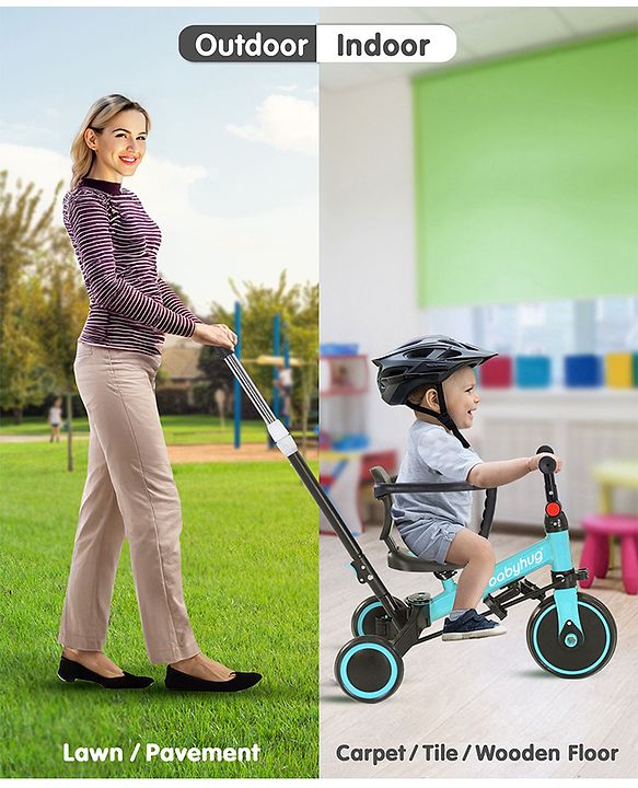 Babyhug Most Advanced 5 in 1 Tricycle with Adjustable Parent Handle - Aqua Blue