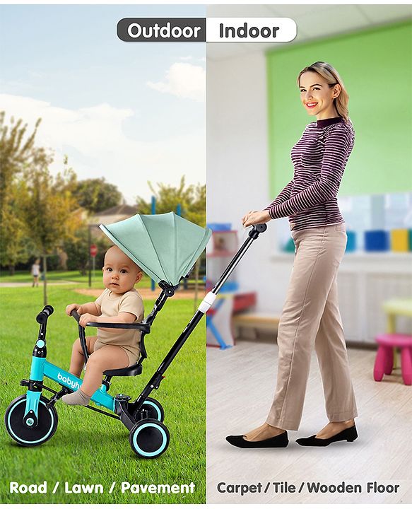 Babyhug 7 in 1 Baby Cycle Tricycle with Adjustable Parent Handle - Aqua Blue