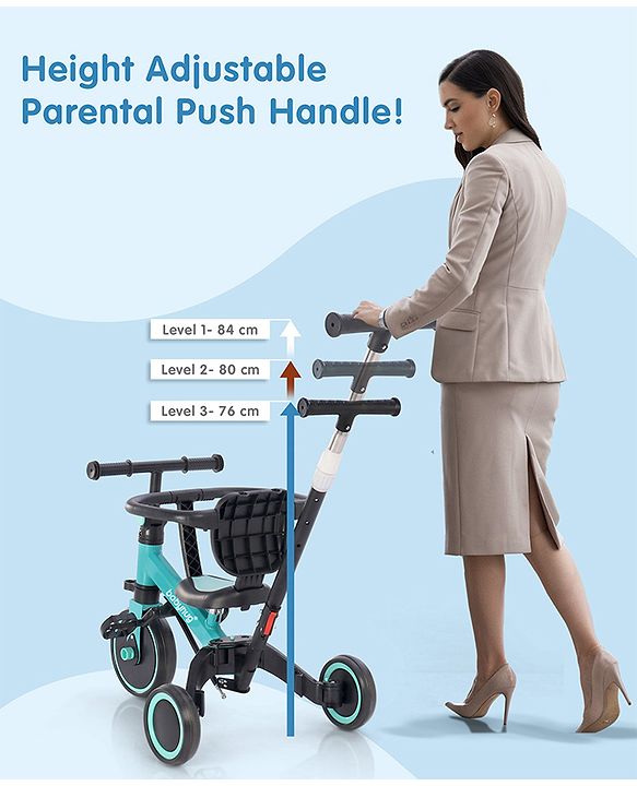 Babyhug 7 in 1 Baby Cycle Tricycle with Adjustable Parent Handle - Aqua Blue