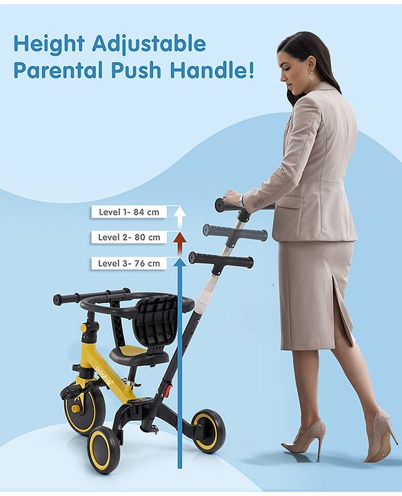 Babyhug 7 in 1 Baby Cycle Tricycle with Adjustable Parent Handle - Yellow