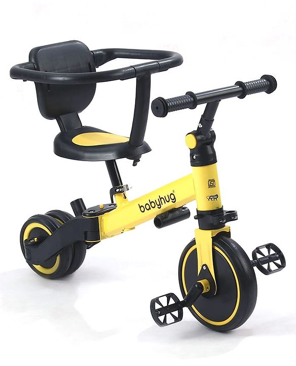 Babyhug 7 in 1 Baby Cycle Tricycle with Adjustable Parent Handle - Yellow