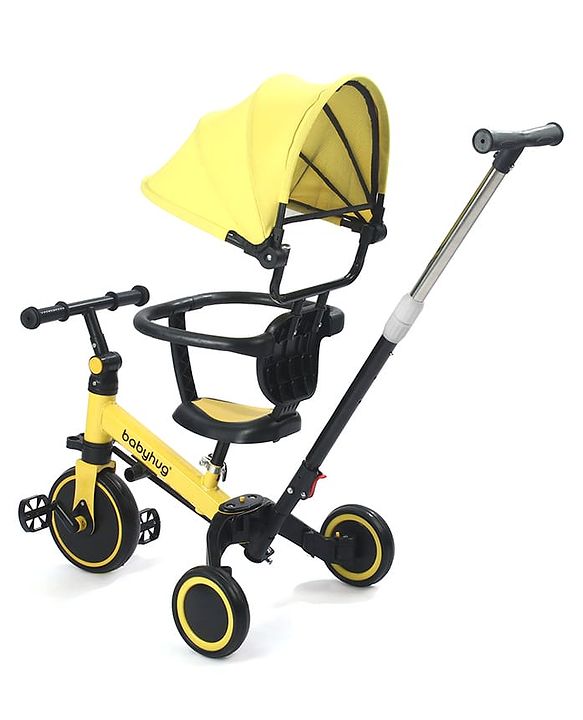 Babyhug 7 in 1 Baby Cycle Tricycle with Adjustable Parent Handle - Yellow