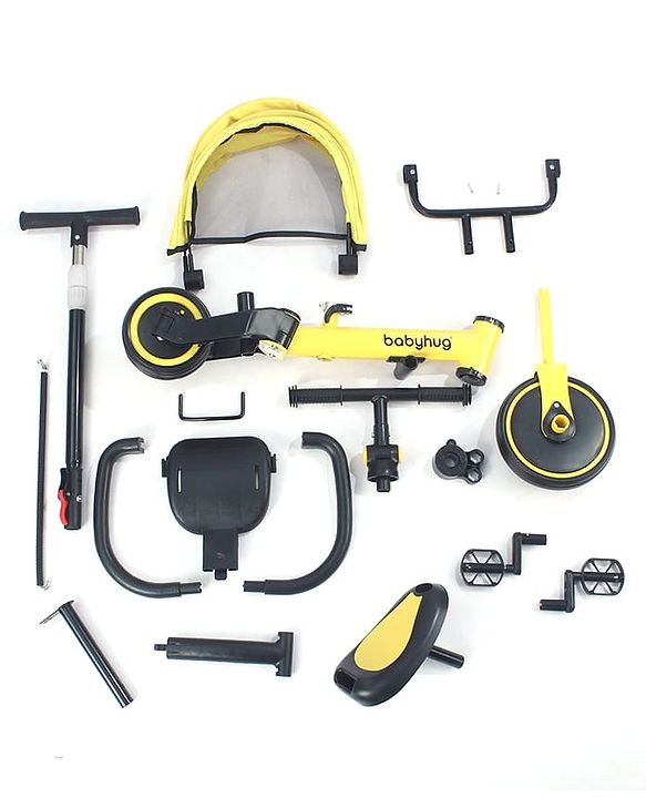 Babyhug 7 in 1 Baby Cycle Tricycle with Adjustable Parent Handle - Yellow
