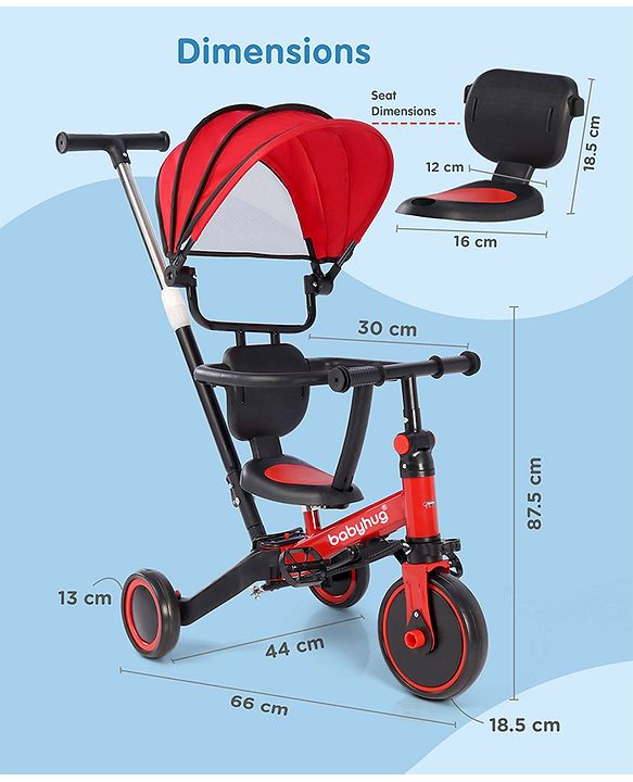 Babyhug 7 in 1 Baby Cycle Tricycle with Adjustable Parent Handle - Yellow